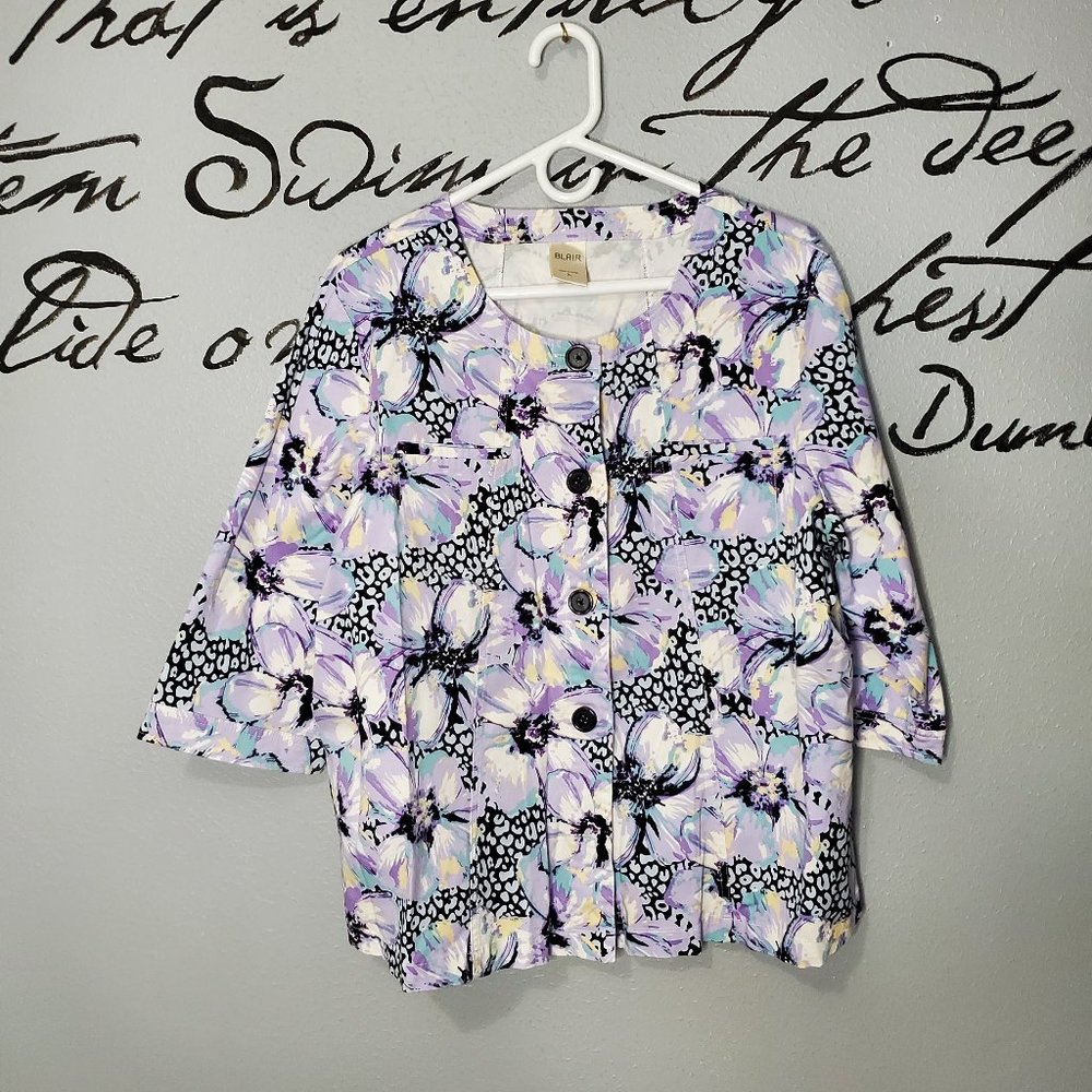 Vintage 90s BLAIR Floral Lavender & Black Blazer, XL
